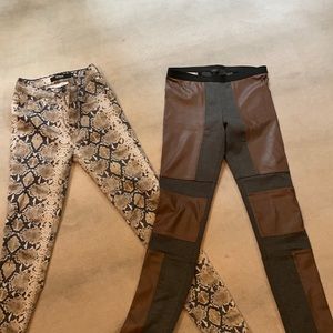 Leather leggings panels have wear.snake skin jeans